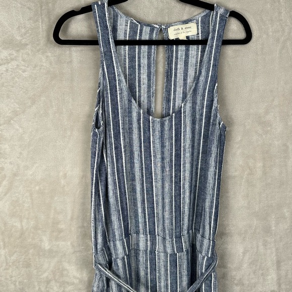 Cloth & Stone Jumpsuit Women Medium Blue Striped Linen Pants Sleeveless Resort - Picture 2 of 16